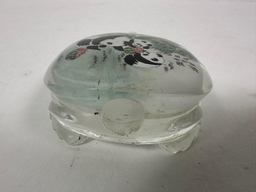 Just Added - Vintage Chinese Reverse Painted Pandas Eating Watermelon Glass Bottle 4W [Photo 10]