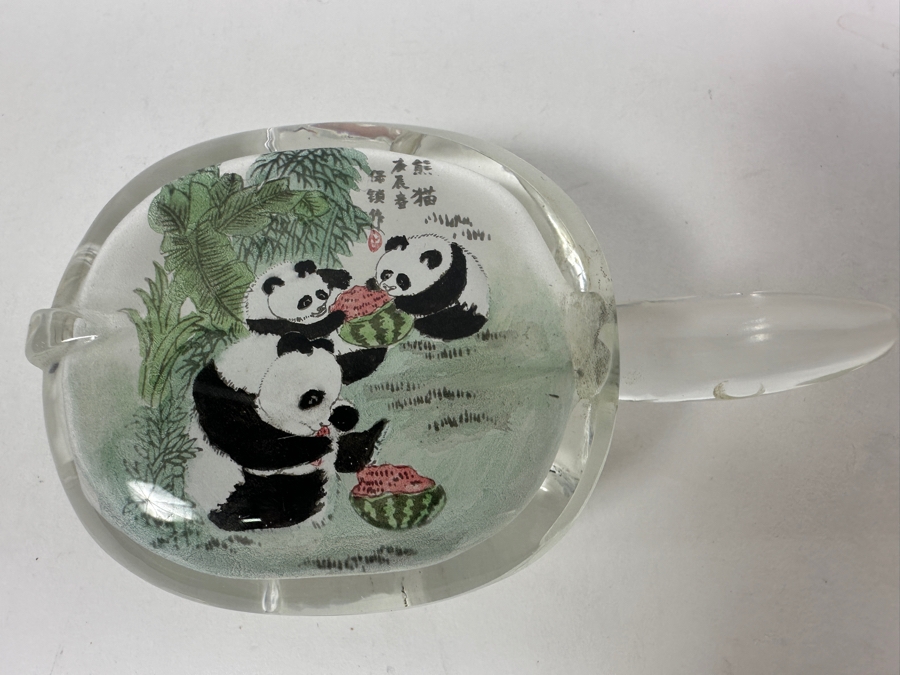 Just Added - Vintage Chinese Reverse Painted Pandas Eating Watermelon Glass Bottle 4W [Photo 3]