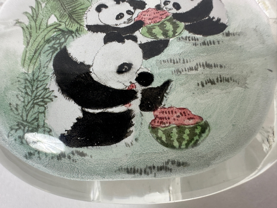 Just Added - Vintage Chinese Reverse Painted Pandas Eating Watermelon Glass Bottle 4W [Photo 6]