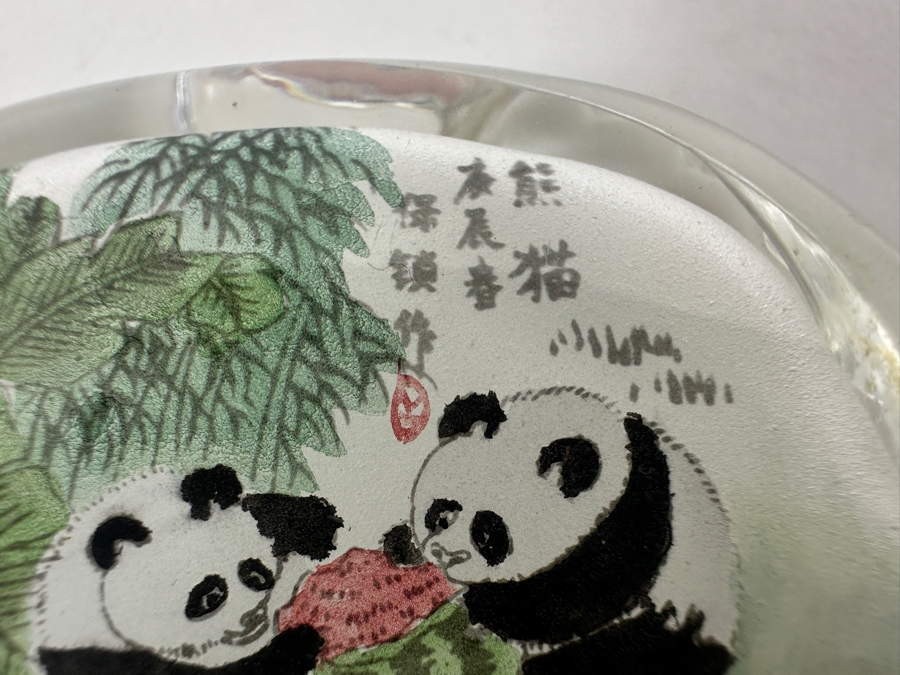 Just Added - Vintage Chinese Reverse Painted Pandas Eating Watermelon Glass Bottle 4W [Photo 8]