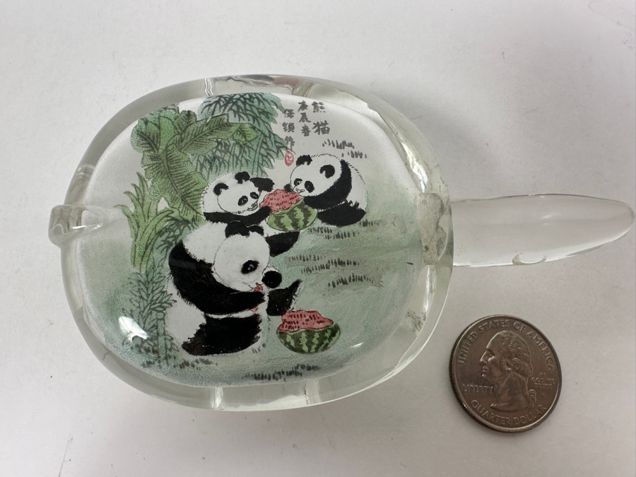 Just Added - Vintage Chinese Reverse Painted Pandas Eating Watermelon Glass Bottle 4W [Photo 2]