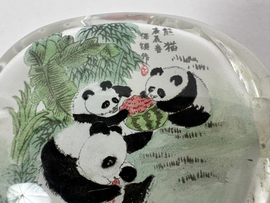 Just Added - Vintage Chinese Reverse Painted Pandas Eating Watermelon Glass Bottle 4W [Photo 7]