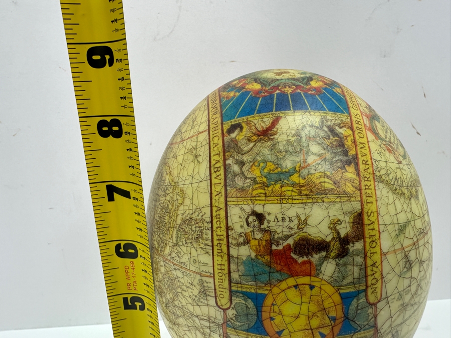 Just Added - Decoupage Ostrich Egg World Map With Animal Horn Stand 8.5H [Photo 13]