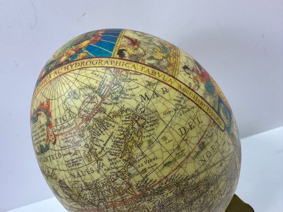 Just Added - Decoupage Ostrich Egg World Map With Animal Horn Stand 8.5H [Photo 9]