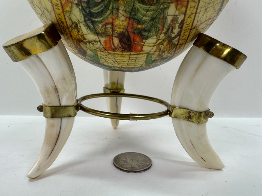 Just Added - Decoupage Ostrich Egg World Map With Animal Horn Stand 8.5H [Photo 12]