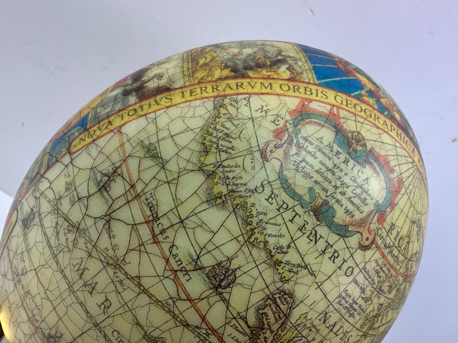 Just Added - Decoupage Ostrich Egg World Map With Animal Horn Stand 8.5H [Photo 8]