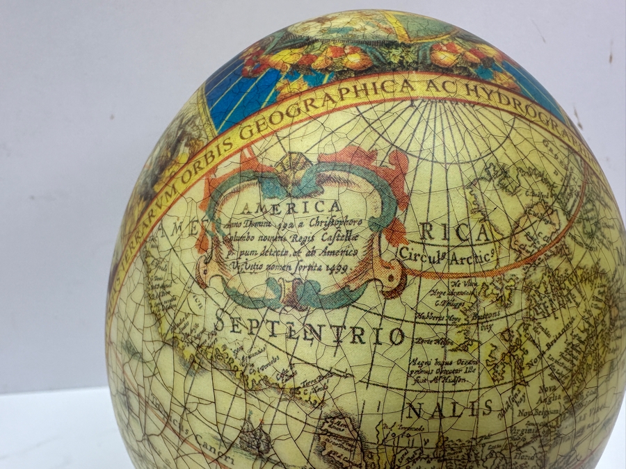Just Added - Decoupage Ostrich Egg World Map With Animal Horn Stand 8.5H [Photo 7]