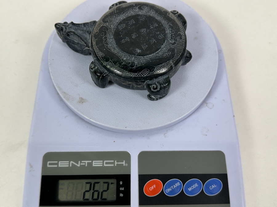 Just Added - Vintage Chinese Carved Black Stone Turtle Box With Writing On Top 262g [Photo 14]