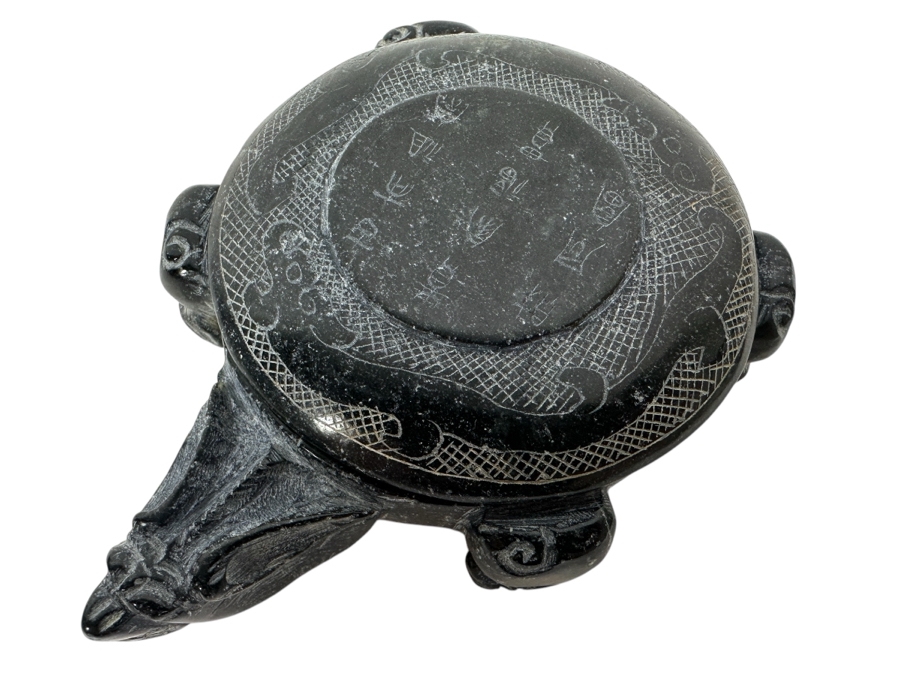 Just Added - Vintage Chinese Carved Black Stone Turtle Box With Writing On Top 262g [Photo 1]