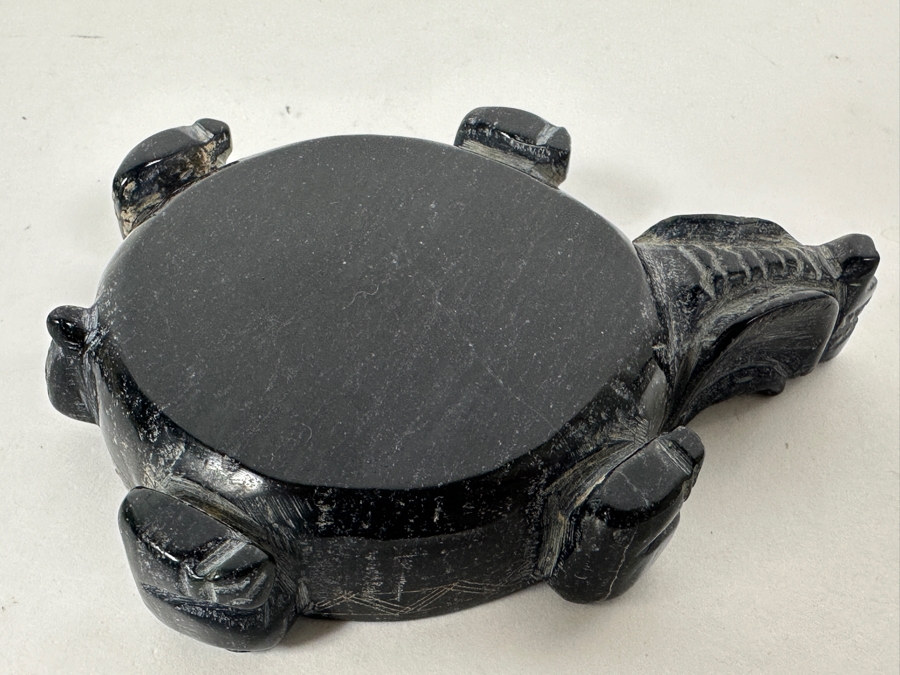 Just Added - Vintage Chinese Carved Black Stone Turtle Box With Writing On Top 262g [Photo 13]