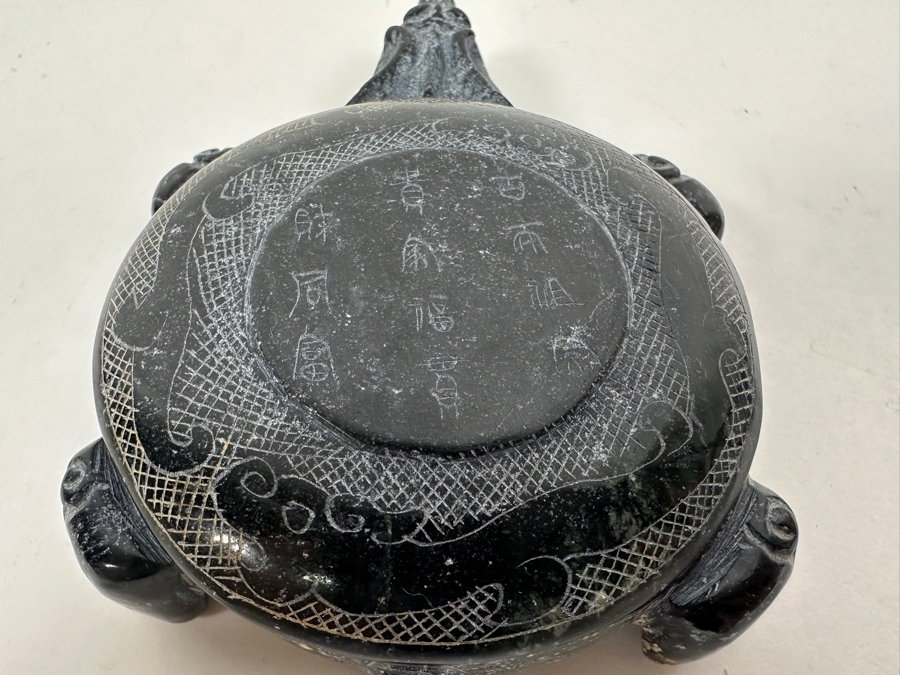 Just Added - Vintage Chinese Carved Black Stone Turtle Box With Writing On Top 262g [Photo 8]