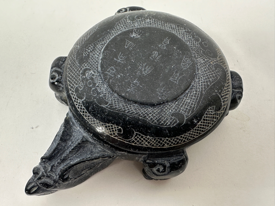 Just Added - Vintage Chinese Carved Black Stone Turtle Box With Writing On Top 262g [Photo 5]