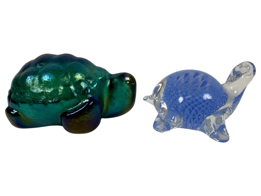 Just Added - (L) Robert Held Hand Made Art Glass Turtle Made In Canada And (R) Handmade Swedish Art Glass Turtle By Sea [Photo 1]