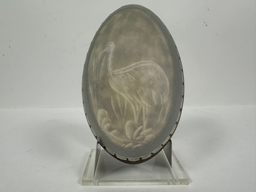 Just Added - Vintage Australian Carved Emu Egg With Stand 5.75H [Photo 2]