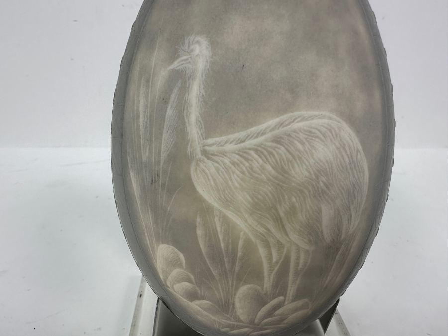 Just Added - Vintage Australian Carved Emu Egg With Stand 5.75H [Photo 3]