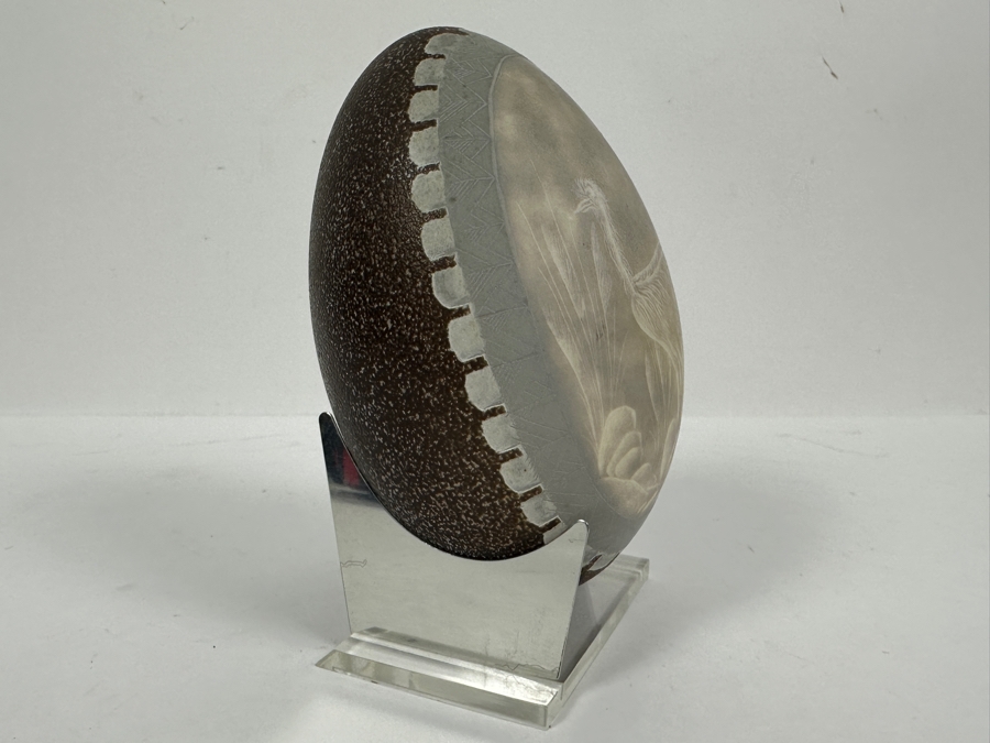 Just Added - Vintage Australian Carved Emu Egg With Stand 5.75H [Photo 6]