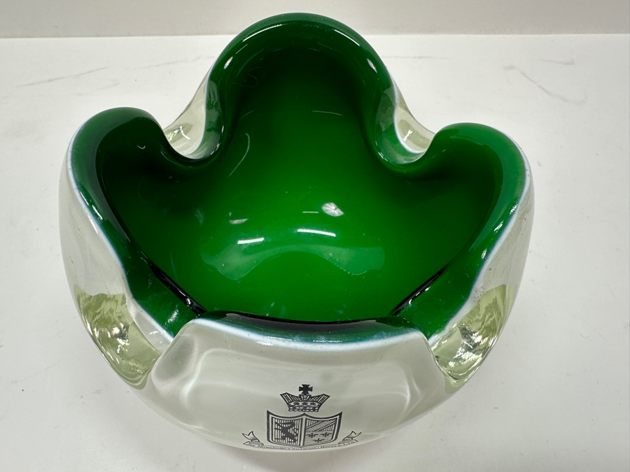 Just Added - Vintage Murano Italy Art Glass Ashtray With The Hong Kong & Shanghai Hotels, Ltd. Advertising 5W X 3.25H [Photo 4]
