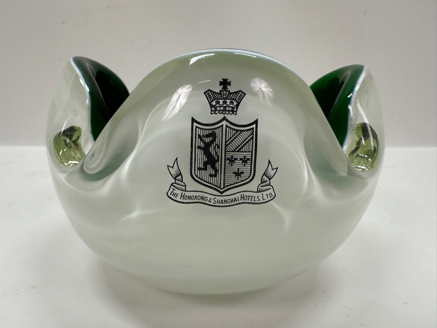Just Added - Vintage Murano Italy Art Glass Ashtray With The Hong Kong & Shanghai Hotels, Ltd. Advertising 5W X 3.25H [Photo 3]