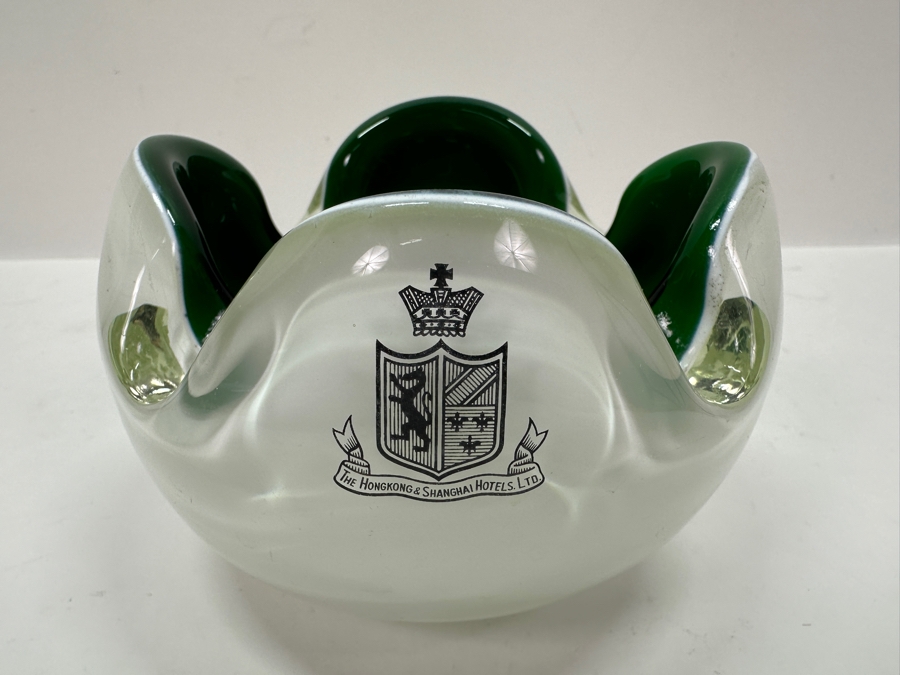 Just Added - Vintage Murano Italy Art Glass Ashtray With The Hong Kong & Shanghai Hotels, Ltd. Advertising 5W X 3.25H [Photo 2]
