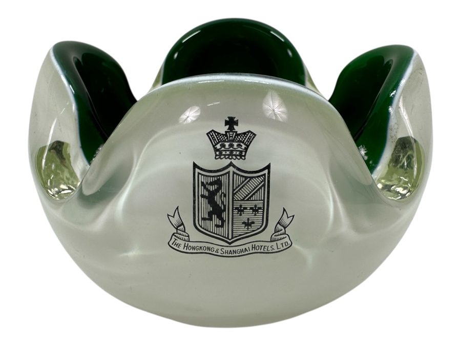 Just Added - Vintage Murano Italy Art Glass Ashtray With The Hong Kong & Shanghai Hotels, Ltd. Advertising 5W X 3.25H [Photo 1]