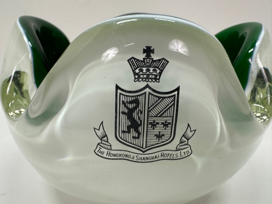 Just Added - Vintage Murano Italy Art Glass Ashtray With The Hong Kong & Shanghai Hotels, Ltd. Advertising 5W X 3.25H [Photo 6]