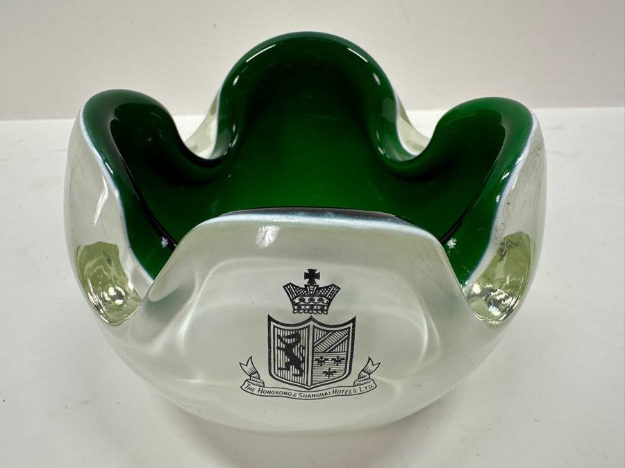Just Added - Vintage Murano Italy Art Glass Ashtray With The Hong Kong & Shanghai Hotels, Ltd. Advertising 5W X 3.25H [Photo 5]