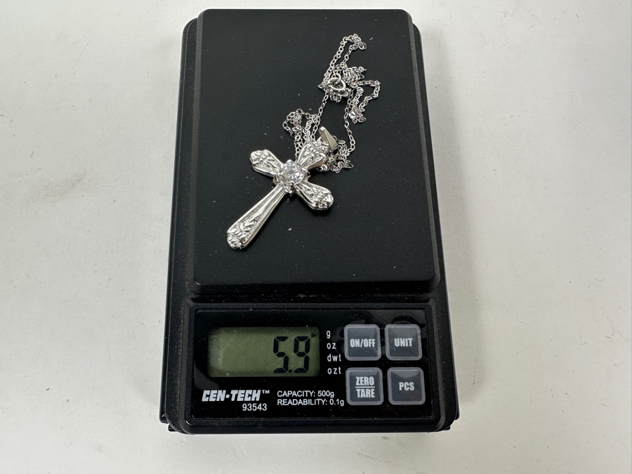 Just Added - 22' Sterling Silver Necklace With Sterling Silver Cross Pendant 5.9g [Photo 6]