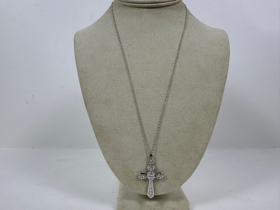 Just Added - 22' Sterling Silver Necklace With Sterling Silver Cross Pendant 5.9g [Photo 4]