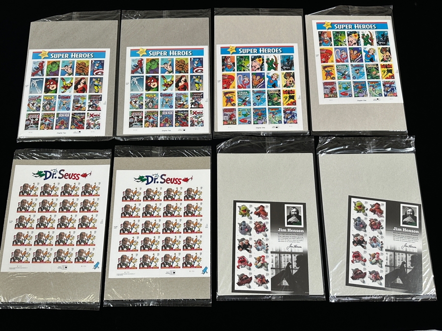 Just Added - US Mint Postage Stamps: (4) Super Heroes, (2) Dr. Seuss & (2) Jim Henson $54.14 Postage Value [Photo 1]
