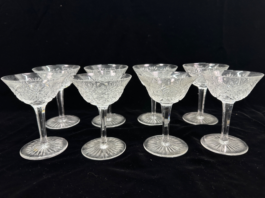 Just Added - (8) Vintage Bohemia Hand Cut Lead Crystal Stemware Glasses Made In Czechoslovakia 4.75H [Photo 4]