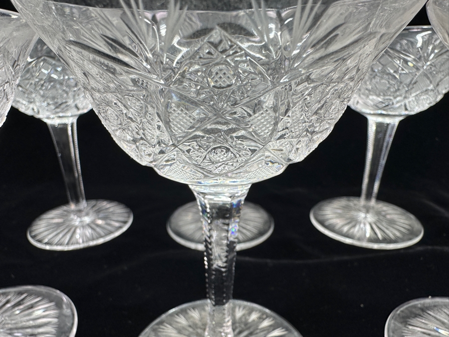 Just Added - (8) Vintage Bohemia Hand Cut Lead Crystal Stemware Glasses Made In Czechoslovakia 4.75H [Photo 5]