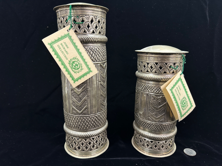 Just Added - New Pair Of John Richard Collection Metal Cannisters Made In India 9H & 11.5H [Photo 2]
