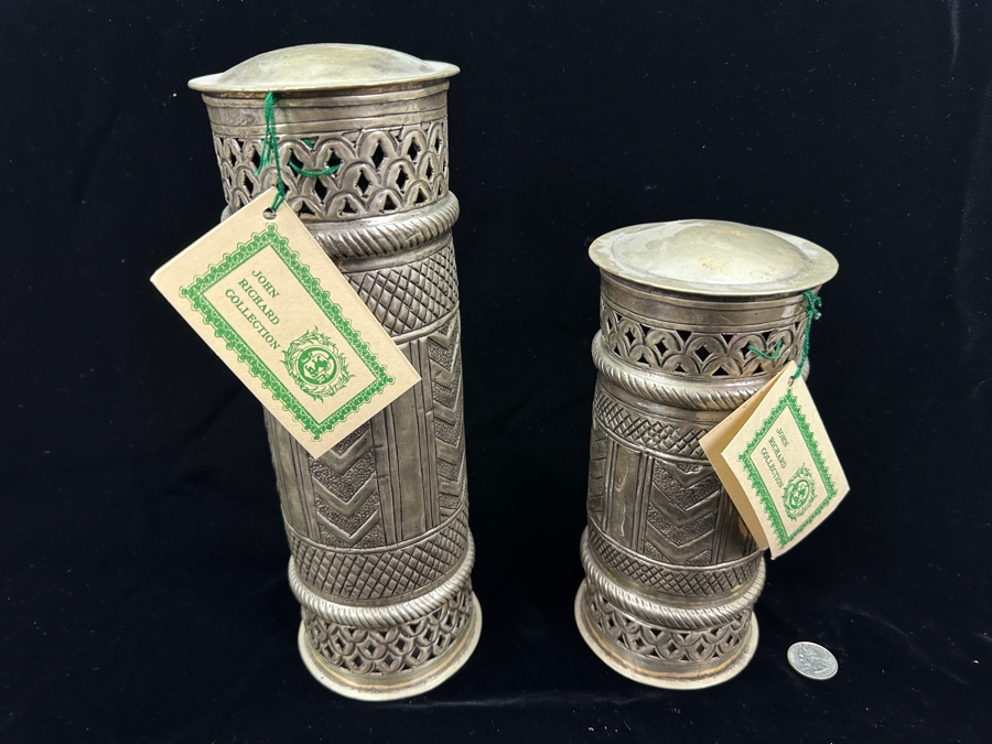 Just Added - New Pair Of John Richard Collection Metal Cannisters Made In India 9H & 11.5H [Photo 3]