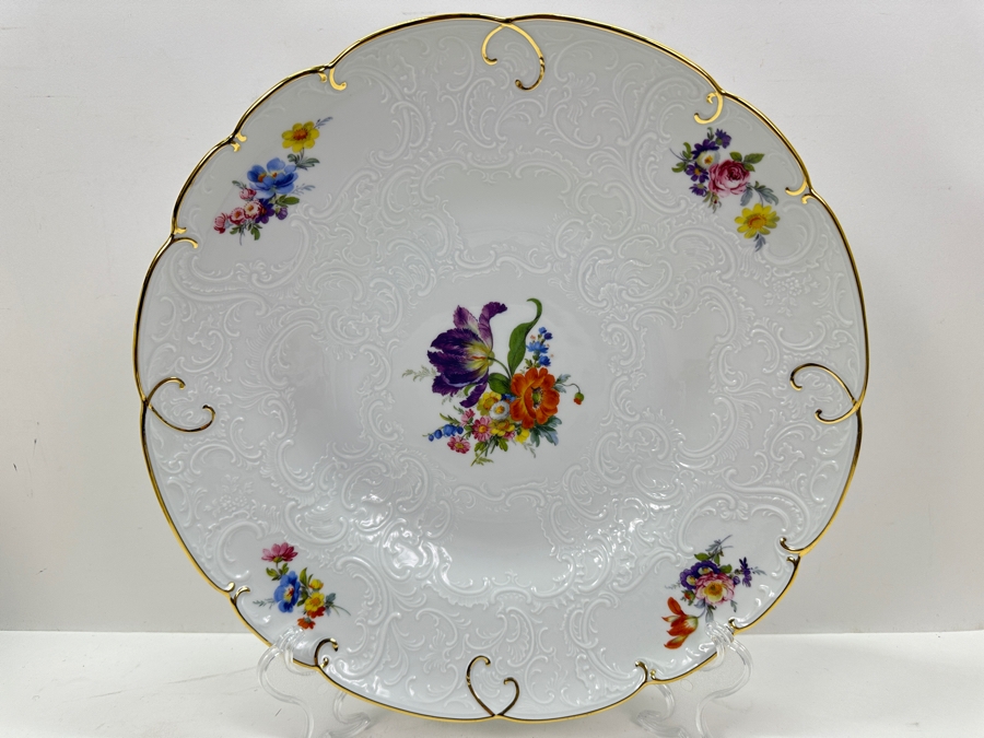 Just Added - Furstenberg Germany White Porcelain Hand Painted Meissen Flowers Plate 12W [Photo 1]
