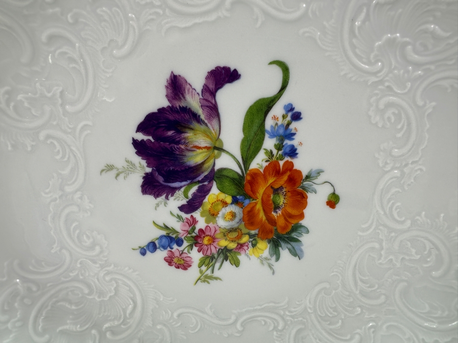 Just Added - Furstenberg Germany White Porcelain Hand Painted Meissen Flowers Plate 12W [Photo 2]