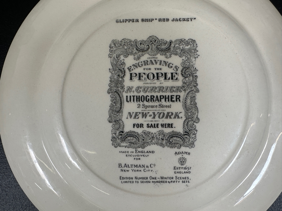 Set Of Six Limited Edition Currier Colored Engravings Plates By Adams England For B. Altman & Co. New York City 10 5/8'W [Photo 10]