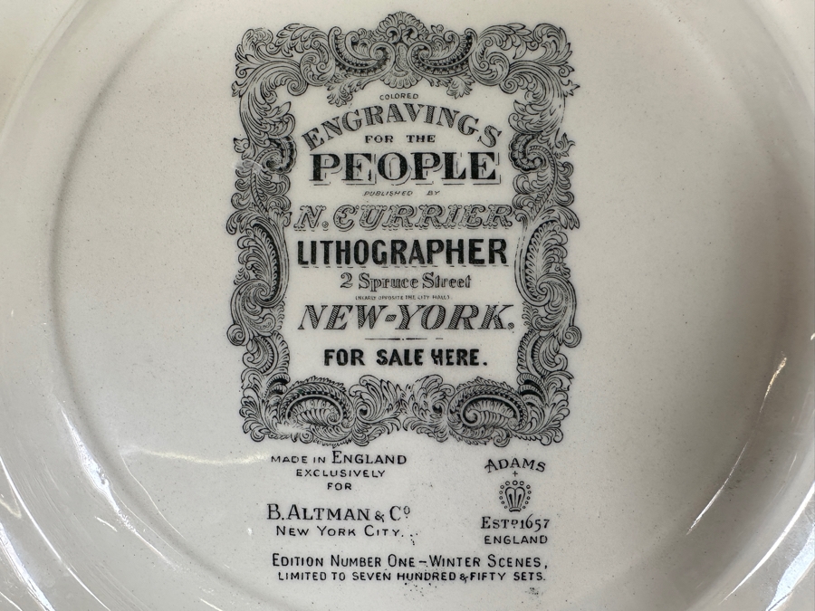 Set Of Six Limited Edition Currier Colored Engravings Plates By Adams England For B. Altman & Co. New York City 10 5/8'W [Photo 11]