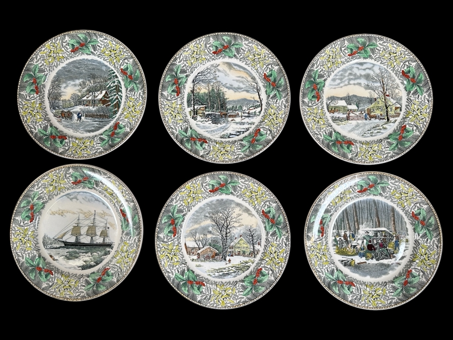 Set Of Six Limited Edition Currier Colored Engravings Plates By Adams England For B. Altman & Co. New York City 10 5/8'W [Photo 1]