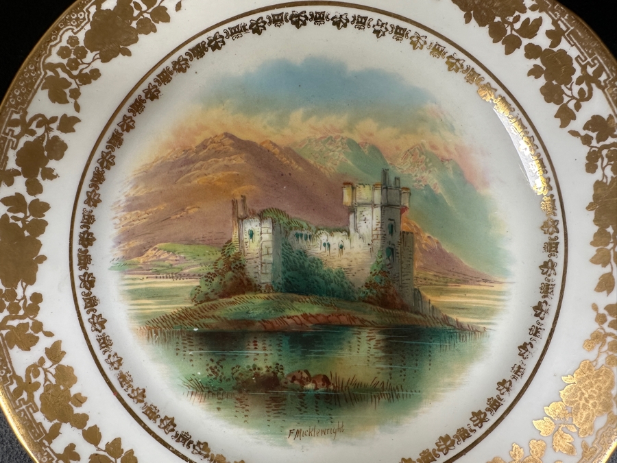 Pair Of F. Micklewright Artist Signed Hand Painted Plates Of Kilchurn Castle And Bothwell Castle By Hammersley & Co England 10.5W [Photo 3]
