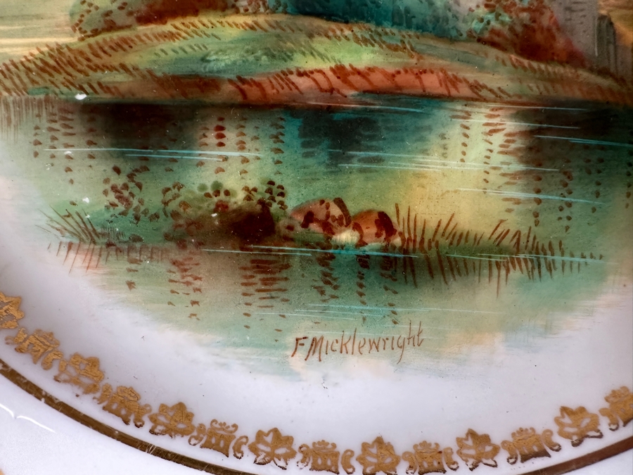 Pair Of F. Micklewright Artist Signed Hand Painted Plates Of Kilchurn Castle And Bothwell Castle By Hammersley & Co England 10.5W [Photo 5]