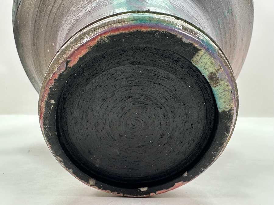 Eclectic Artist Signed Raku Art Pottery Jar With Antler Lid 28.5H [Photo 16]