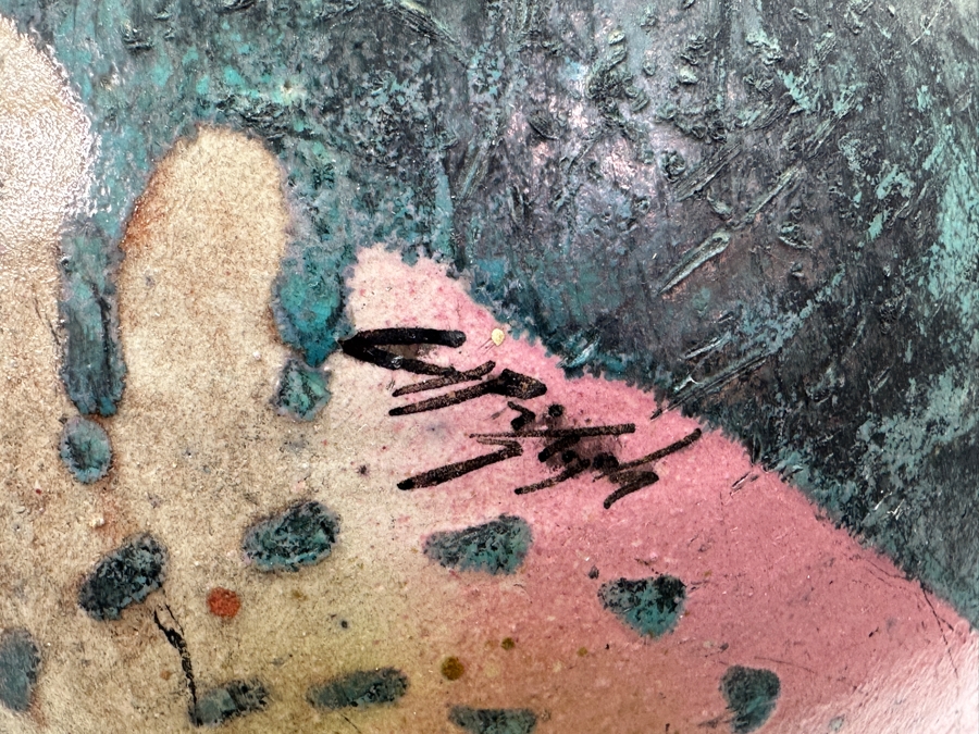 Eclectic Artist Signed Raku Art Pottery Jar With Antler Lid 28.5H [Photo 6]