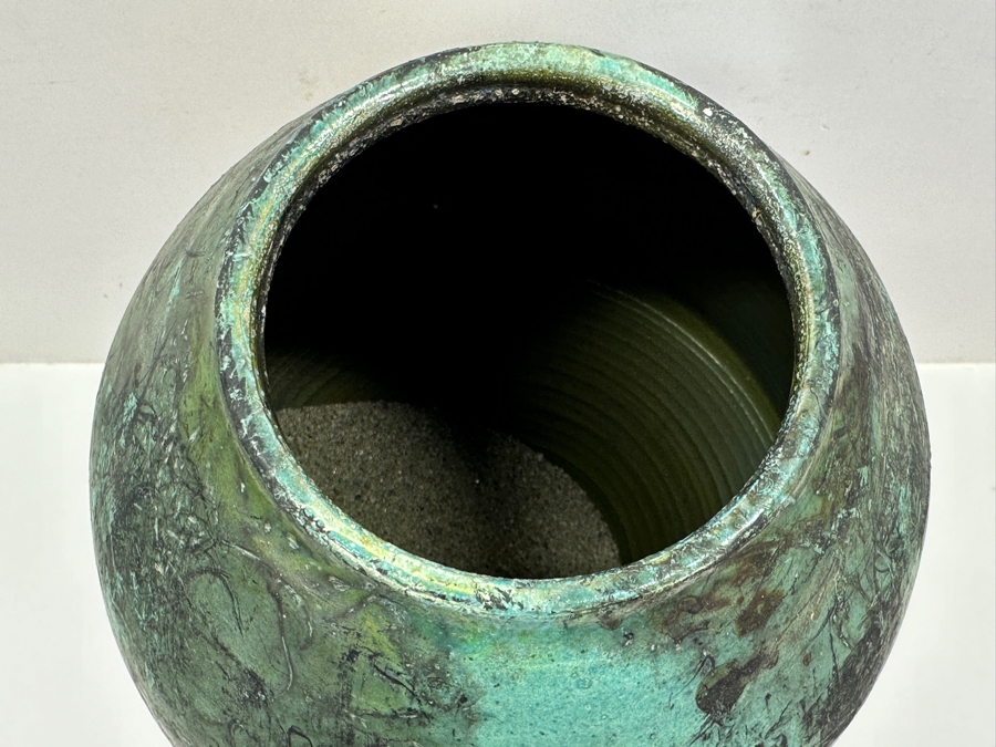 Eclectic Artist Signed Raku Art Pottery Jar With Antler Lid 28.5H [Photo 14]