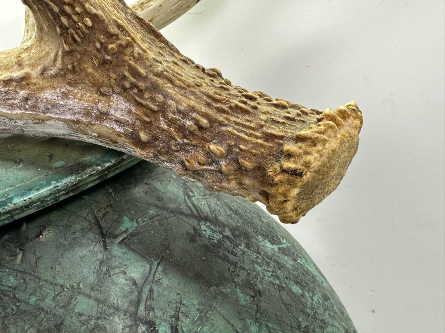 Eclectic Artist Signed Raku Art Pottery Jar With Antler Lid 28.5H [Photo 4]