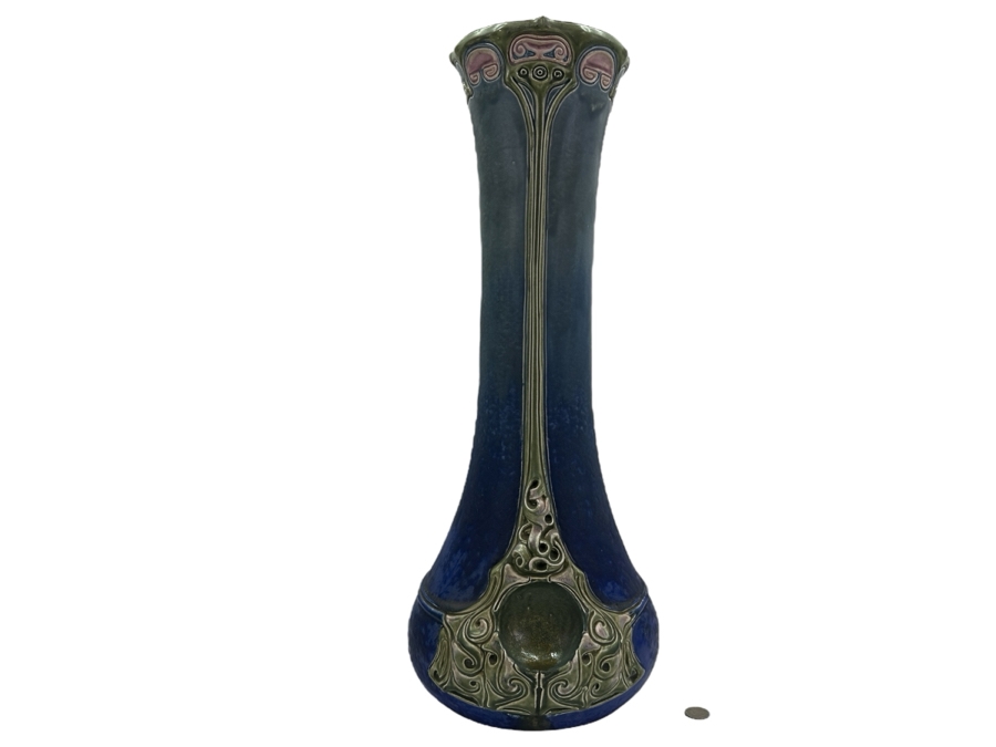 Stunning Julius Dressler Art Nouveau Austrian Tall Vase 24.25'H