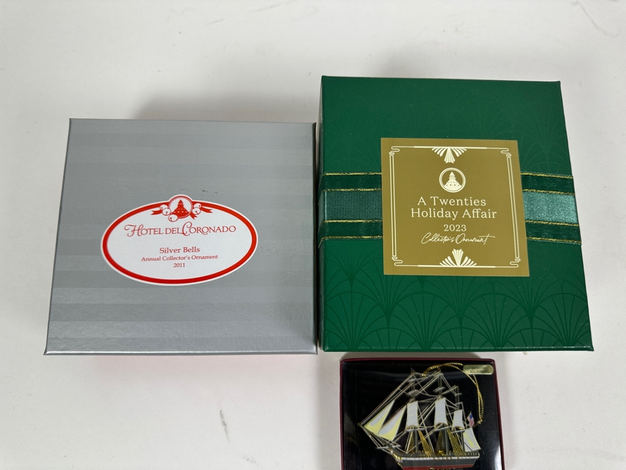 (3) Hotel Del Coronado Glass Ornaments And Brass U.S.S. Constitution 'Old Ironsides' Ornament [Photo 7]