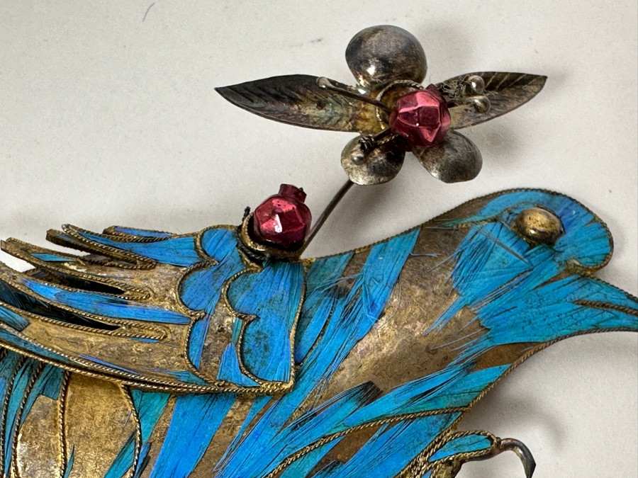 Just Added - Collection Of Antique Chinese Kingfisher Feather Hairpins 36g (Pin On Bottom Left Is Signed) [Photo 18]