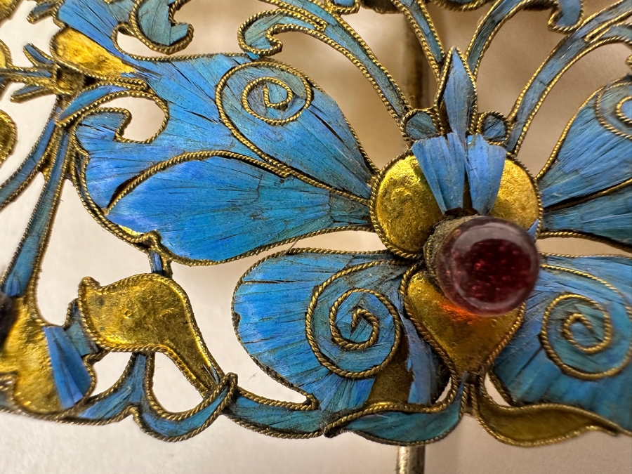 Just Added - Collection Of Antique Chinese Kingfisher Feather Hairpins 36g (Pin On Bottom Left Is Signed) [Photo 5]