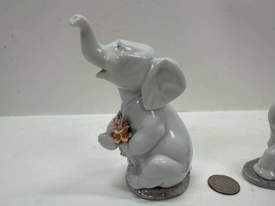 Lladro 'Lucky Strolling' Porcelain Elephant Figurine #6460 3.75'H and 'Lucky in Love' #6462 5'H [Photo 8]
