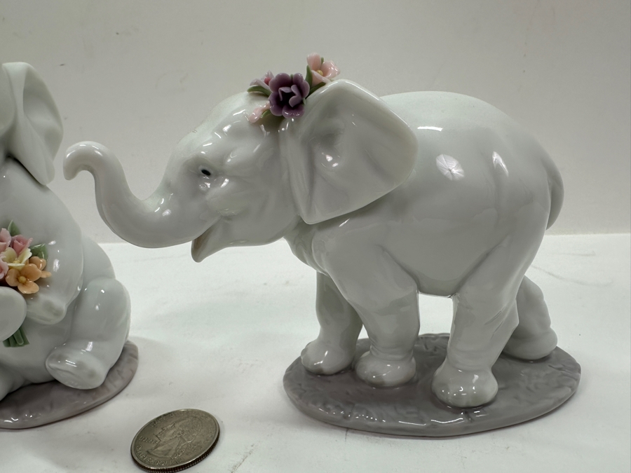 Lladro 'Lucky Strolling' Porcelain Elephant Figurine #6460 3.75'H and 'Lucky in Love' #6462 5'H [Photo 5]